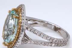 Incredible Oval Aquamarine w Diamond Halo w Split Shank Diamond Ring