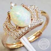 GENUINE ETHIOPIAN OPAL & CREATED WHITE SAPPHIRE 0.90 CT GENUINE ETHIOPIAN OPAL 925 STERLING SILVER RING (ADJUSTABLE OPEN RING)