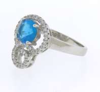 Perfect Sterling Silver Halo Ring with Aqua Blue Gemstone Surrounded by Cubic Zirconias