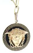 Handmade Italian 14k Gold Cable Chain Necklace with Onyx Greek Pendant with Head of Hermes