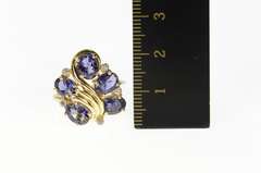14K Yellow Gold Iolite Diamond Cluster Ornate Cocktail Ring