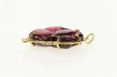 18K Yellow Gold Ornate Carved Pink Tourmaline Statement Pendant