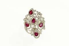 18K White Gold Pear Syn. Ruby 2.00 Ctw Diamond Cocktail Ring