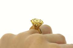 14K Yellow Gold Victorian Enamel Diamond Raised Cocktail Ring