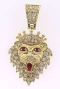 Impressive 10kt Diamond and Ruby Lion Pendant