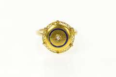 14K Yellow Gold Victorian Enamel Diamond Raised Cocktail Ring