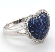 Marvelous Heart Shaped Sapphire Ring with 18k Stamped White Gold and Edged with Diamonds
