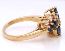 Powerful Marquise Sapphire and Diamond Bypass Ring