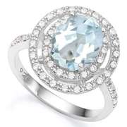 3 1/5 CT AQUAMARINE & 1/5 CT CREATED WHITE SAPPHIRE 925 STERLING SILVER RING