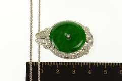 14K White Gold Ornate Jadeite Round 1.25 Ctw Diamond Necklace