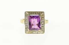 14K Yellow Gold Emerald Cut Syn. Amethyst Art Deco Etched Ring