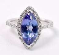 Delicate 14K White Gold Ladies Ring Set with Tanzanite and Diamonds
