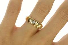 14K Yellow Gold Diamond Grooved Classic Wedding Band Ring