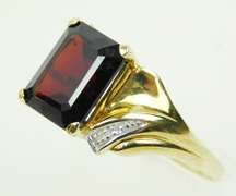 Vintage 10K Ring with Large Garnet & Diamond Accents, 7.25