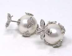 Sterling Silver Pearl Bee Earrings