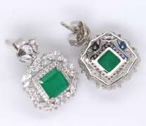 Green and White Cubic Zirconia Sterling Silver Earrings