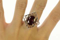 18K White Gold Tourmaline Diamond Squared Retro Cocktail Ring