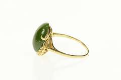 14K Yellow Gold Retro Jadeite Oval Cabochon Wheat Accent Ring