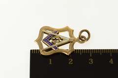 10K Yellow Gold Enamel Masonic Compass Square Victorian Charm/Pendant