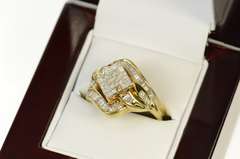 14K Yellow Gold 1.23 Ctw Princess Diamond Cluster Baguette Ring
