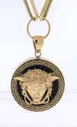 Italian Style Yellow Gold Paper Clip Black Onyx Pendant on Chain