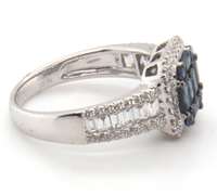 Impressive 18k Stamped White Gold Sapphire Ring with Channel Set Baguette Diamonds