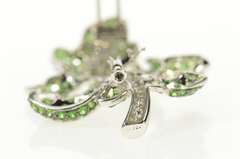 18K White Gold 9.55 Ctw Pave Tsavorite Garnet Diamond Leaf Pin/Brooch