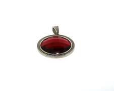 Massive Red Pendant rimmed with Sterling Silver and Cubic Zirconias