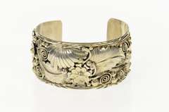 Sterling Silver J Lee Navajo Native American Leaf Cuff Bracelet