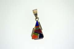 Sterling Silver Signed A. Lewis Inlay Mixed Gemstone Pendant
