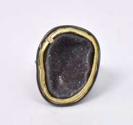 Sparkling Geode Formation Set within An Adjustable Yellow Gold and Rhodium Plated Sterling Silver Ri