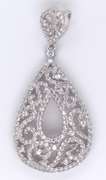 Tear Drop Sterling Silver Pendant with Intricate Design and Cubic Zirconias
