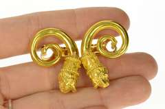22K Yellow Gold Dragon Swirl Lion Clip Back Statement Earrings
