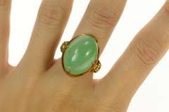 14K Yellow Gold Chinese Oval Jade Ornate Statement Cocktail Ring