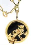Intoxicating Handmade Italian 14k Gold Cable Chain Necklace with Pop Out Spotted Panther again Black Onyx