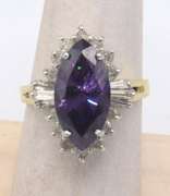 LADIES 14 KT GOLD AMETHYST AND DIAMOND RING