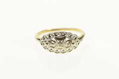14K Yellow Gold Scalloped Retro Diamond Statement Ring