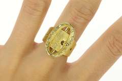 14K Yellow Gold Oval Belt Buckle Chunky Retro Statement Ring