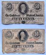 2 Circulated April 6 1863 CSA 50 Cent Notes
