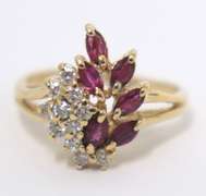 Gorgeous Ruby Diamond Cluster Yellow Gold Ring