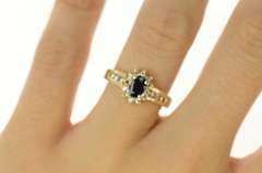 10K Yellow Gold Oval Sapphire Diamond Halo Engagement Ring