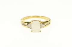 14K Yellow Gold Natural Opal Diamond Cluster Accent Statement Ring