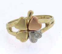 Charming Tri Tone Gold Clover CZ Ring
