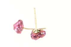 10K Yellow Gold Pave Pink Rhinestone Enamel Puffy Heart Earrings