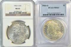 Choice BU 1902-O & 1904-O Morgan Silver Dollars. MS63's