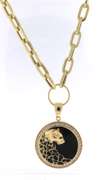 Glowing Yellow Gold Panther Black Onyx Pendant on Chain