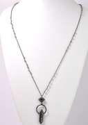 Minimalistic Dangling Double Quartz Crystal Pendant Set on Beaded Rhodium Plated Sterling Silver Necklace with Quartz Accents