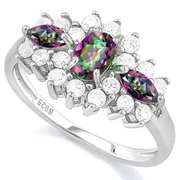 2/3 CT MYSTIC GEMSTONE & 1.17 CT LAB CREATED DIAMOND 925 STERLING SILVER RING