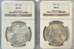 Better NGC MS63 1889 & 1900 'P' Mint Morgan Silver Dollars