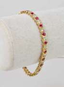 Sterling Silver Alternating Clear And Pink Gemstone Bracelet.